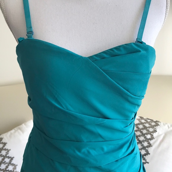 Ruched Teal Cocktail Dress w/ Sweetheart Neckline - Picture 3 of 5